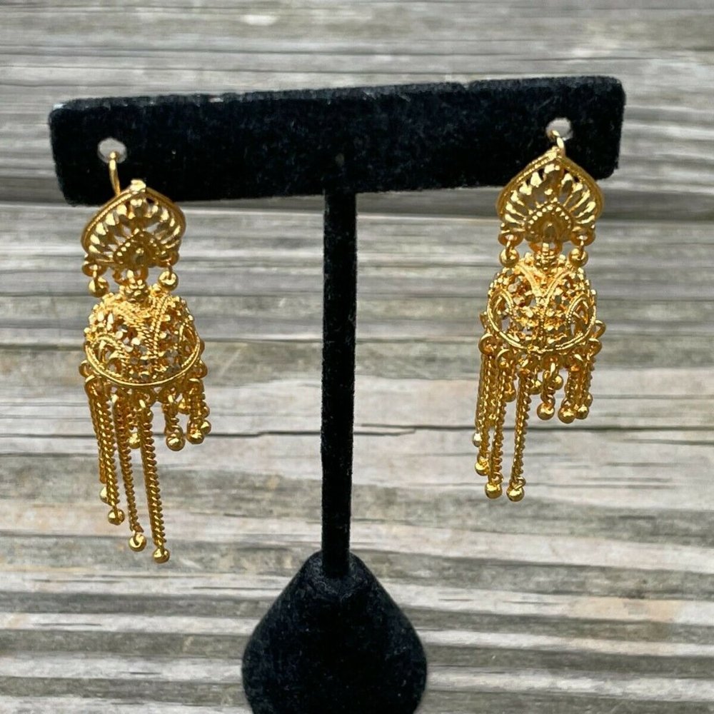 Jhumka Gold Tone Women Earrings Fashion Ear Jewelry Traditional Earrings - Picture 3 of 10